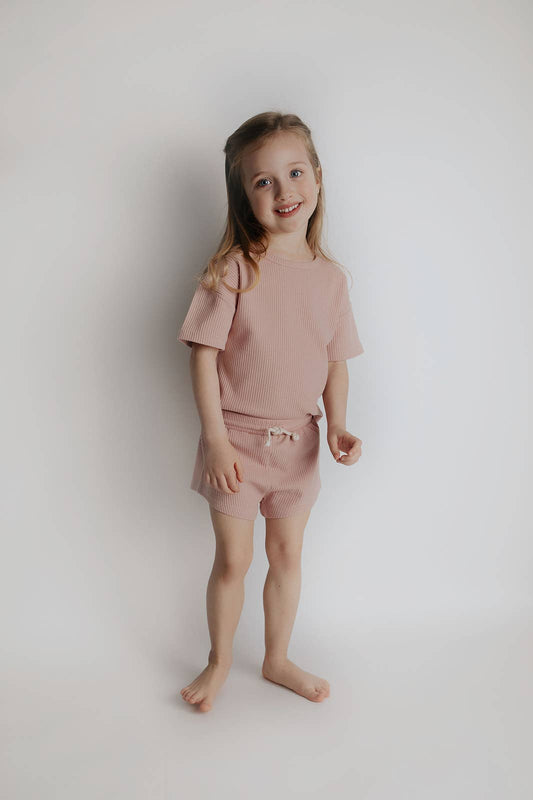 Rose Pink Summer Waffle Toddler Top & Bottom Set