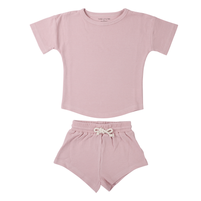 Rose Pink Summer Waffle Toddler Top & Bottom Set